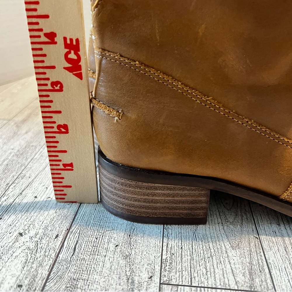 Lucky Brand Pedera Leather Ankle Boots Brown Stacked Heel Side Zip Bootie 7M - Picture 8 of 8